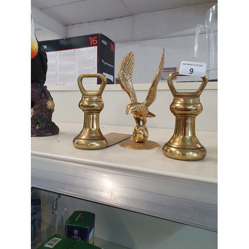 9 - 2 Brass Weight Bookends & Eagle