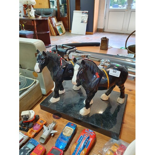 60 - 2 Shire Horses on Marble Base