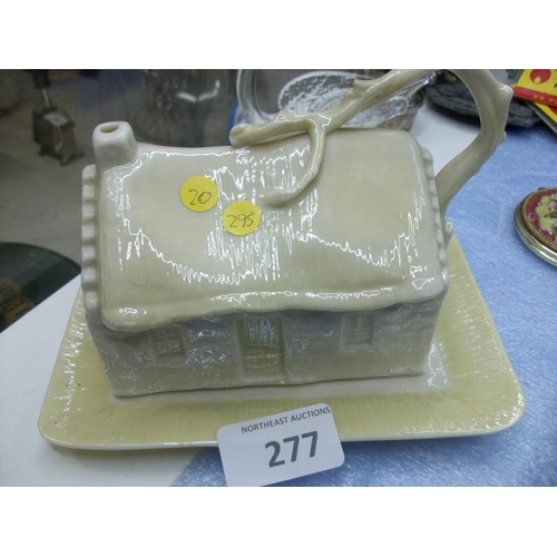 277 - Green Stamped Belleek Cheese Dish