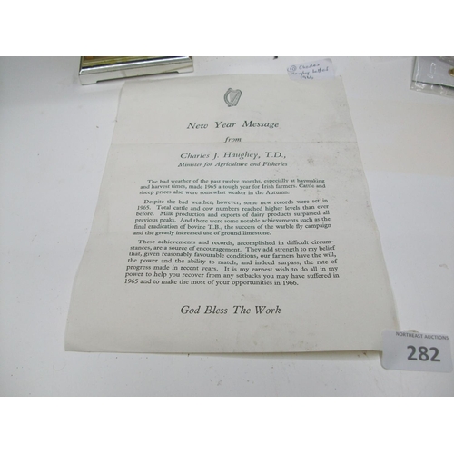 282 - Printed Letter New Year 1966 From Charles J.Haughey T.D Minister For Agriculture & Fisheries (very r... 