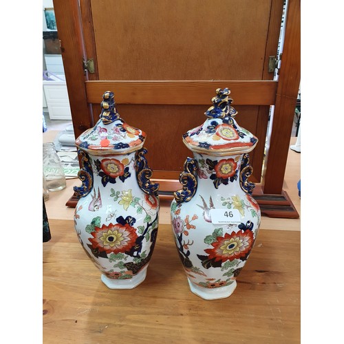 46 - 2 Lidded Mason's Vases (sd to 1)