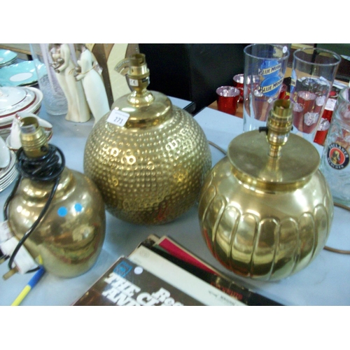 271 - 3 Brass Table Lamps (1 needs wired)