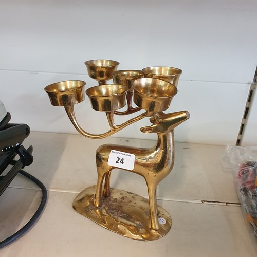 24 - Vintage Brass 6 Point Deer Candle Holder