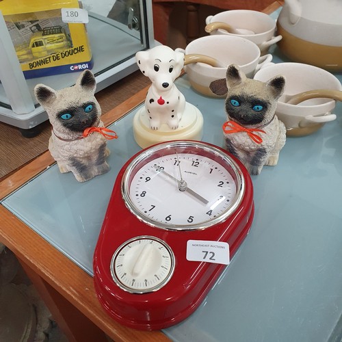 72 - Kitchen Timer Clock, Dog &2 2 Cat Ornaments