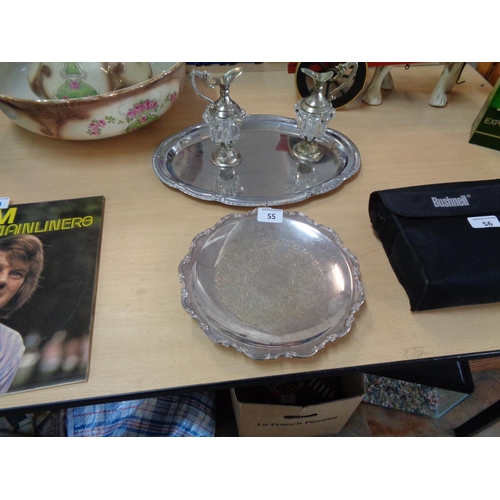 55 - 2 Silver Plated Trays & 2 Jugs