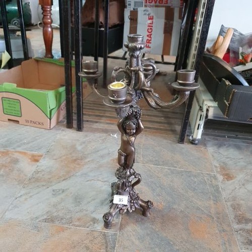 35 - 5 Branch Bronze Effect Cherub Candle Holder