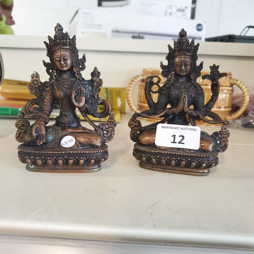 12 - 2 Bronze Effect Tibetan Buddhas