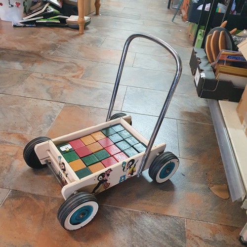31 - Vintage 1960's Wooden Baby Walker with Blocks