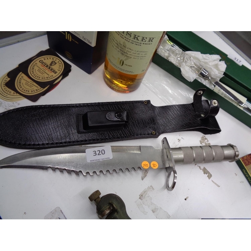 320 - Large Survival Dagger (with Built In Sharpening Stone, Compass & Fishing Accessories)