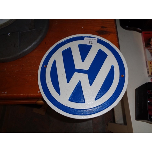 21 - Cast Iron Volkswagen Sign