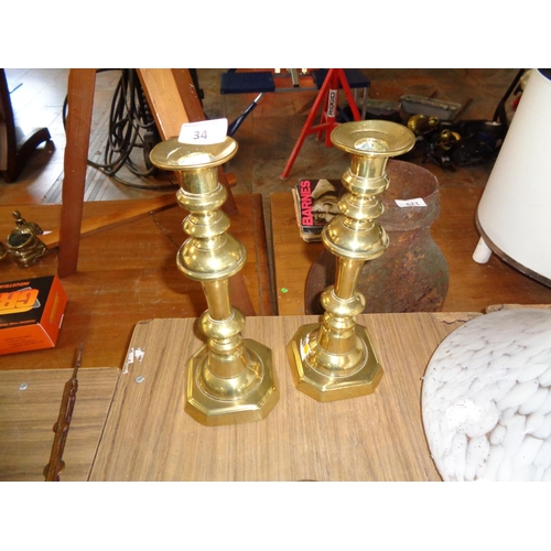 34 - Pair of Brass Candlestick Holders