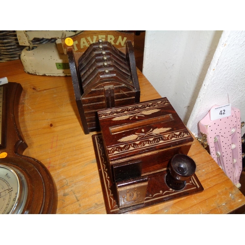 43 - Vintage Coaster Holder and Vintage Wooden Cigarette Dispenser