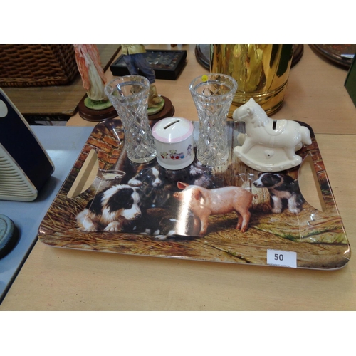 50 - Farmyard Serving Tray and 4 Collectibles