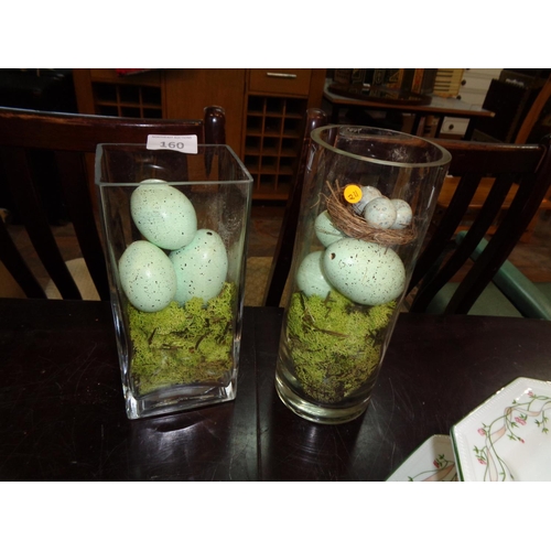 160 - 2 Glass Vases & Authentic Preserved Bird Eggs