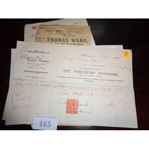 165 - 6 x 1920/30s Shop Receipts from Ballybay Co Monaghan