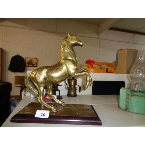 10 - Large Brass Horse on Wooden Plinth (12