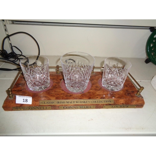 18 - Classic Irish Malt Whiskey Stand & 3 Crystal Glasses