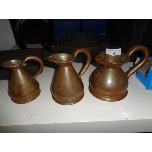 6 - Heavy Copper Pub Measures (pint, 1.5 gill, 1gill - very old)