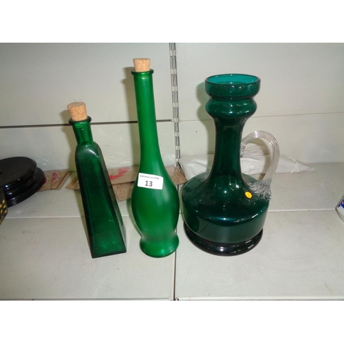 13 - 3 Decorative Green Glass Pieces