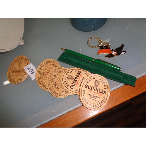 103 - Guinness Pen,Keyring & Bottle Labels