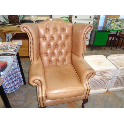 233 - Leather Button Back Armchair