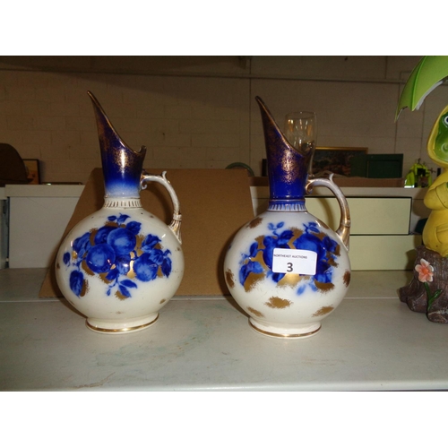 3 - 2 Antique Late Mayers Jugs,Blue & Gold Apple Design on Ivory Coloured Jugs(K & C Co Late Mayers 1790... 