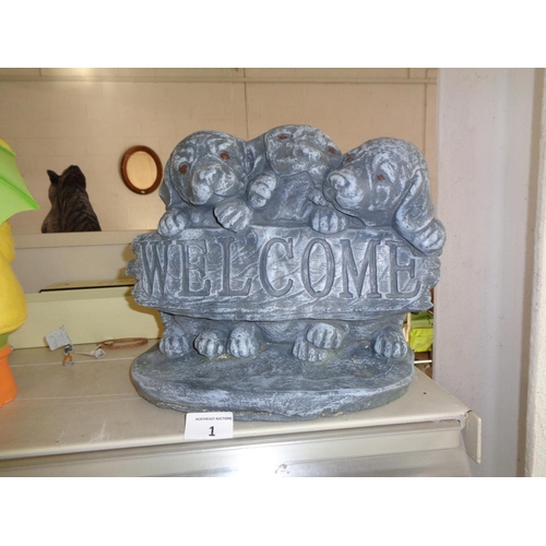 1 - Concrete Puppies Welcome Ornament