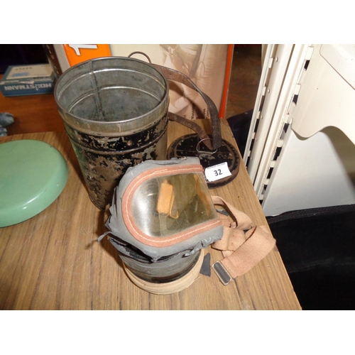 32 - WW2 Gas Mask & Tin