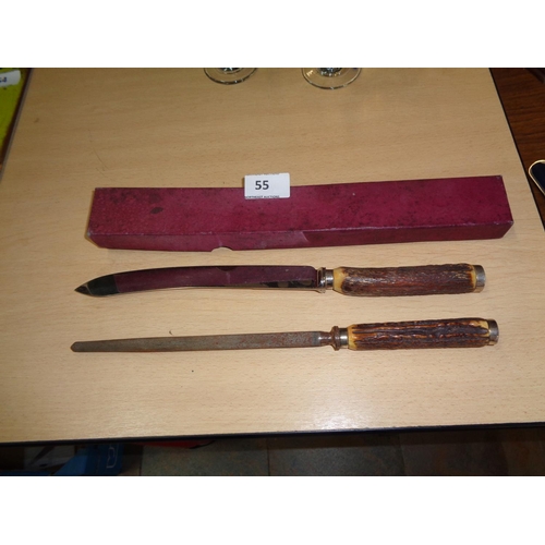 55 - Bone Handled Knife & Sharpening Steel