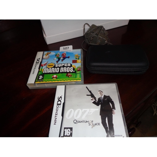 507 - Nintendo DS,2 Games + Accessories & Charger