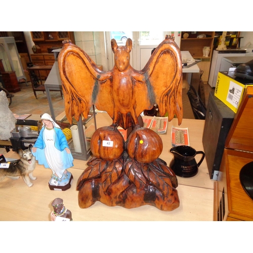 42 - Large Solid Wood Gothic Bat Sculpture (26