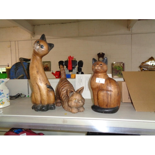 5 - 3 Ornamental Wooden Cats