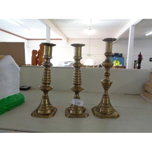 139 - 3 Brass Candle Holders