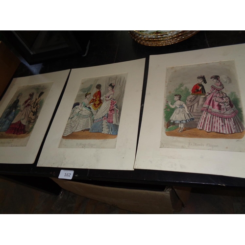 162 - 3 Vintage 1870s French Fashion Water Colours (hand done originals)