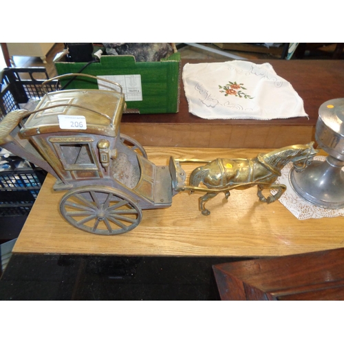 206 - Large Brass Horse & Cart