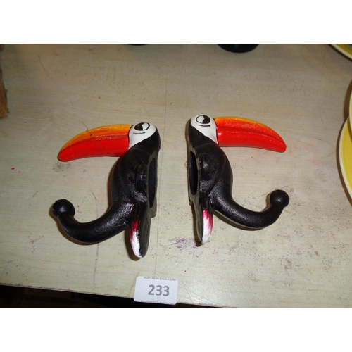 233 - 2 Heavy Cast Iron Toucan Coat Hangers