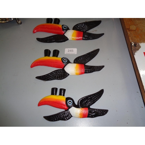 245 - Cast Iron Guinness Toucan Wall Hangings x 3