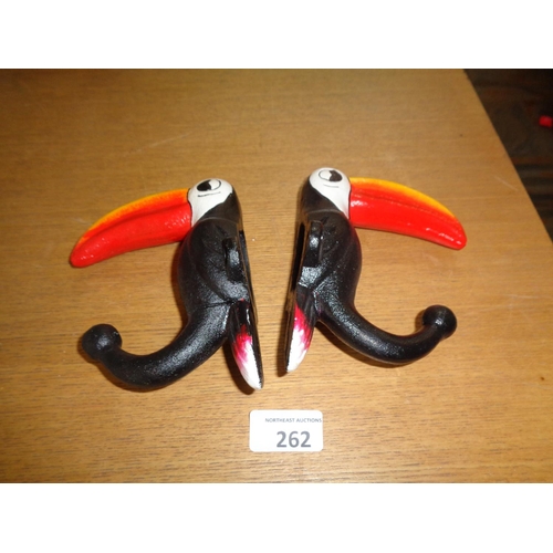 262 - 2 Heavy Cast Iron Toucan Coat Hangers