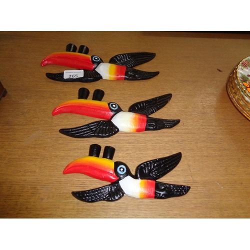 265 - Cast Iron Toucan Wall Hangings x 3