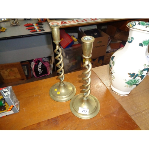 287 - 2 Large Brass Candle Holders