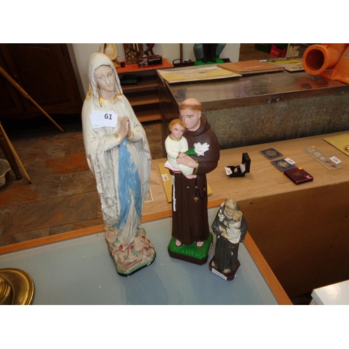 61 - Religious Statues x 3 (1 sd)