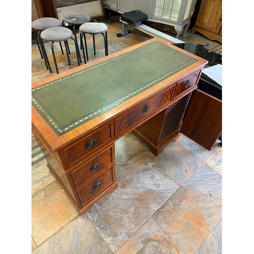 455 - Vintage Leather Top Desk with Built in Record Player,Radio & Cassette Player