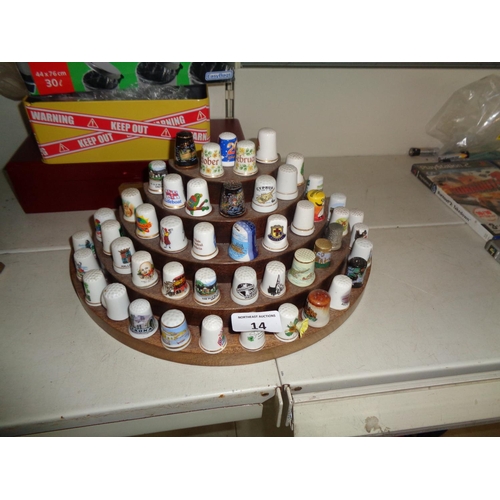 14 - Large Lot of Thimbles on Wood Display