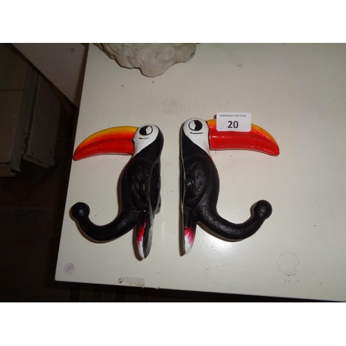 20 - Pair of Cast Iron Guinness Toucan Coat Hangers