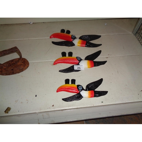 25 - 3 Cast Iron Guinness Toucan Wall Hangings