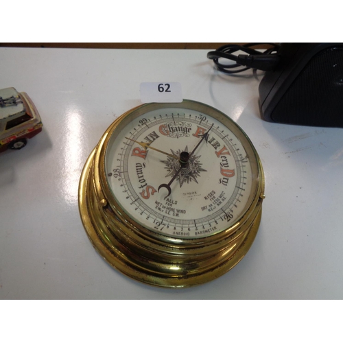 62 - Vintage Brass Cased Barometer