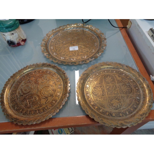 75 - 3 Heavy Brass Serving Trays