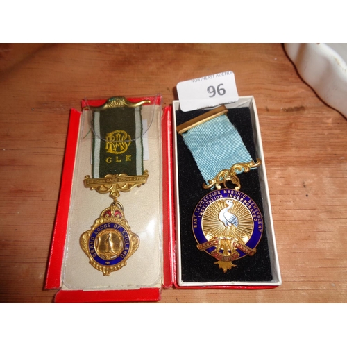 96 - 2 Masonic Medals (Grand Lodge of England & Lancashire Masonic Benelovent)