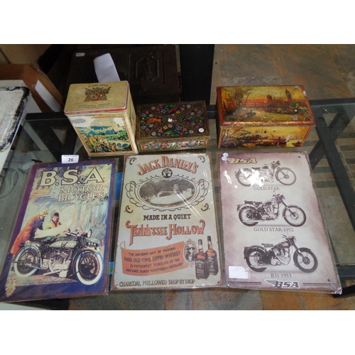 26 - 3 Tin Signs & 3 Vintage Tins