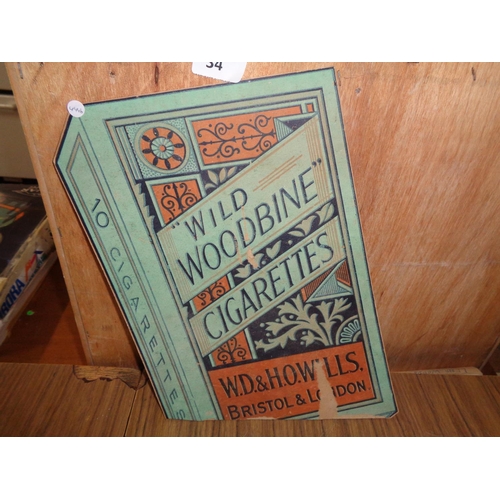 34 - Countertop Cardboard Wills Woodbine Cigarette Sign